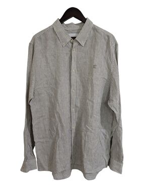 Les Deux Kristian Linen Button Down Shirt Striped XXL Olive Green / Natural